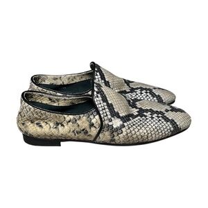 Aquatalia Revy Taupe Soft Nappa Leather Snake-print Loafer Shoes Womens Size 6.5